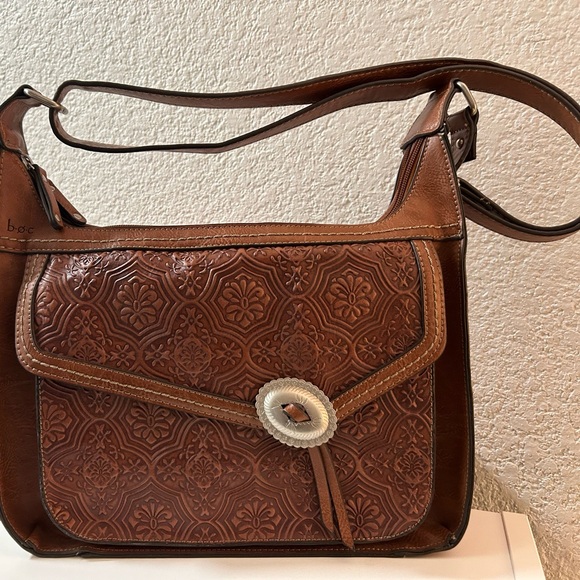 B.O.C Born Concept Brown Tool Frame Purse Aztec Tribal Bag Floral Embossed - Picture 1 of 4